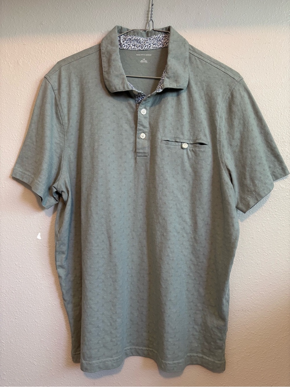 Sak's Fifth Avenue Classic Cotton Blend Polo Shirt with Pocket Sage Green Large